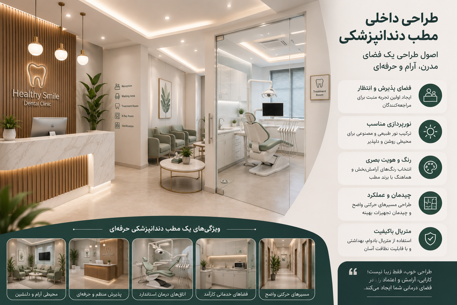 طراحی داخلی مطب دندانپزشکی؛ اصول طراحی یک فضای مدرن، آرام و حرفه‌ای